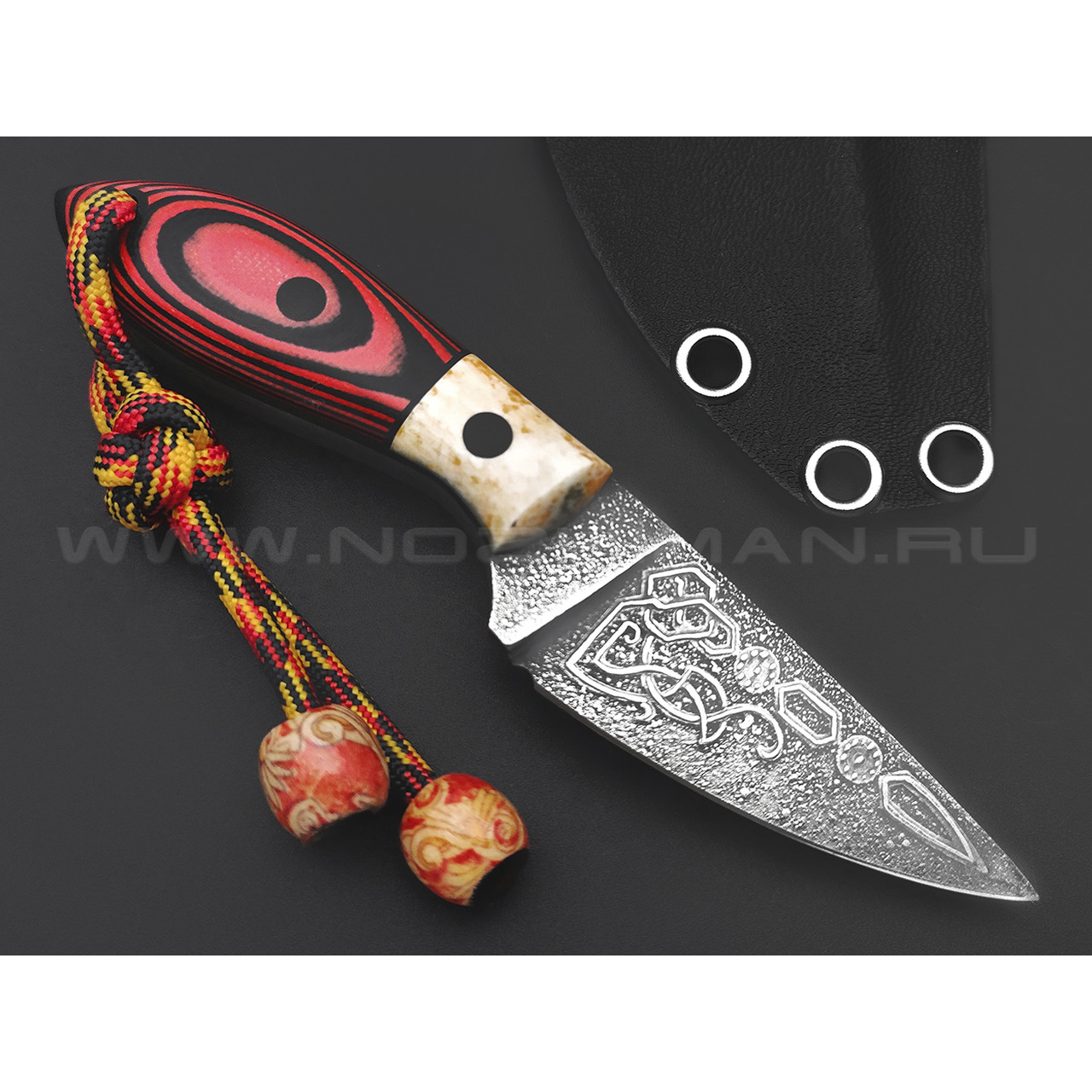 Волчий Век нож МасичЬка мини, сталь PGK WA травление, рукоять G10 black & red, кость жирафа