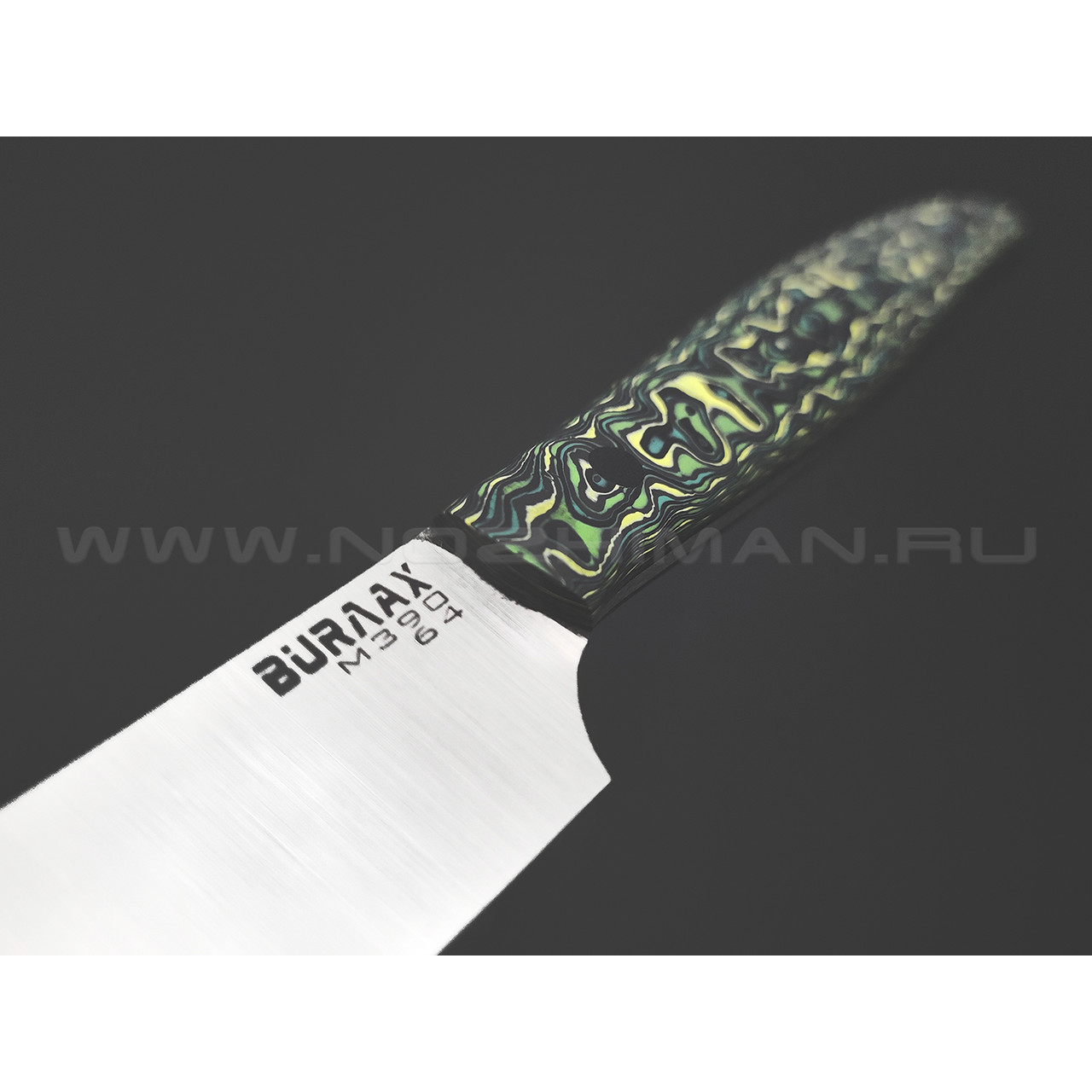 Бурлакс кухонный нож BX0172 сталь M390, рукоять Карбон, G10 "Ямайка"