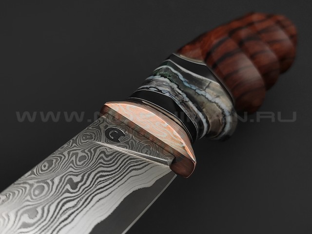 Кузница Васильева нож НЛВ140 ламинат CPM Rex 121, рукоять айронвуд, мокумэ-ганэ, зуб мамонта
