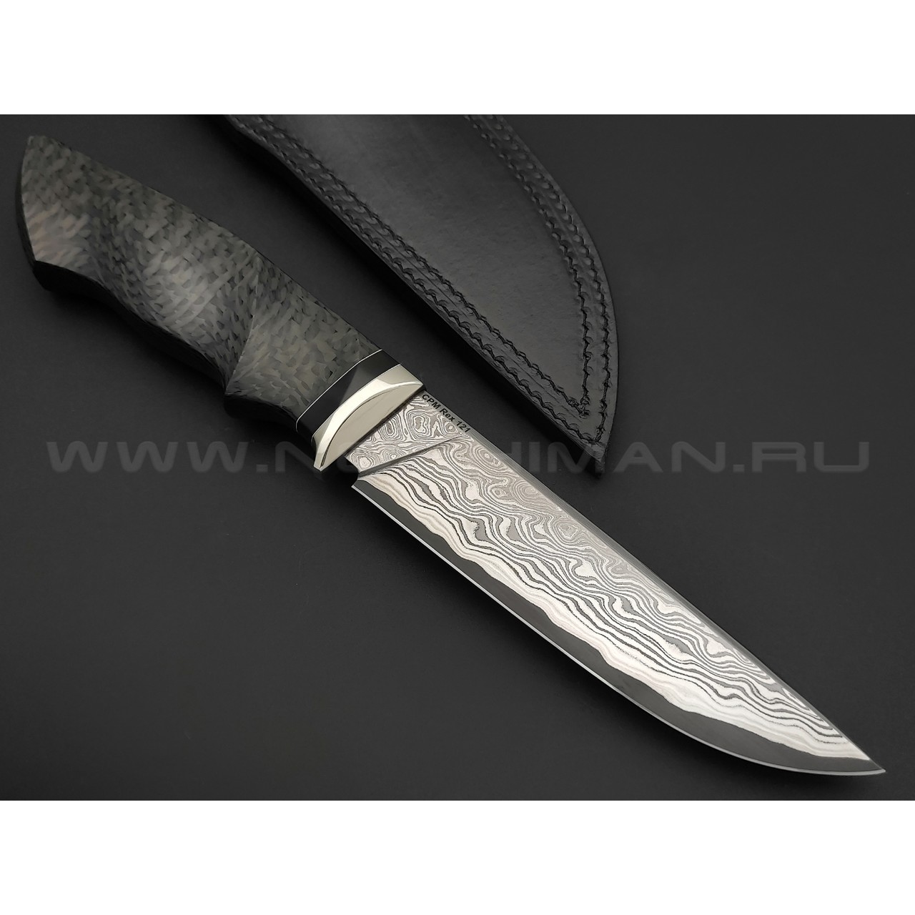 Кузница Васильева нож НЛВ142 ламинат CPM Rex 121, рукоять carbon fiber, никель