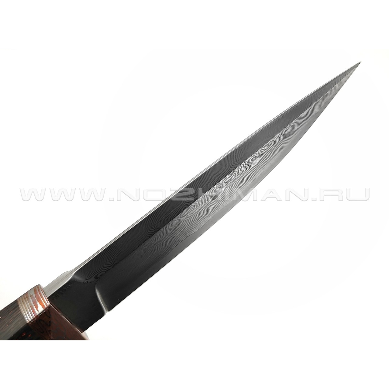 Кузница Васильева нож НЛВ138 ламинат M390, рукоять Carbon fiber Copper, мокумэ-ганэ
