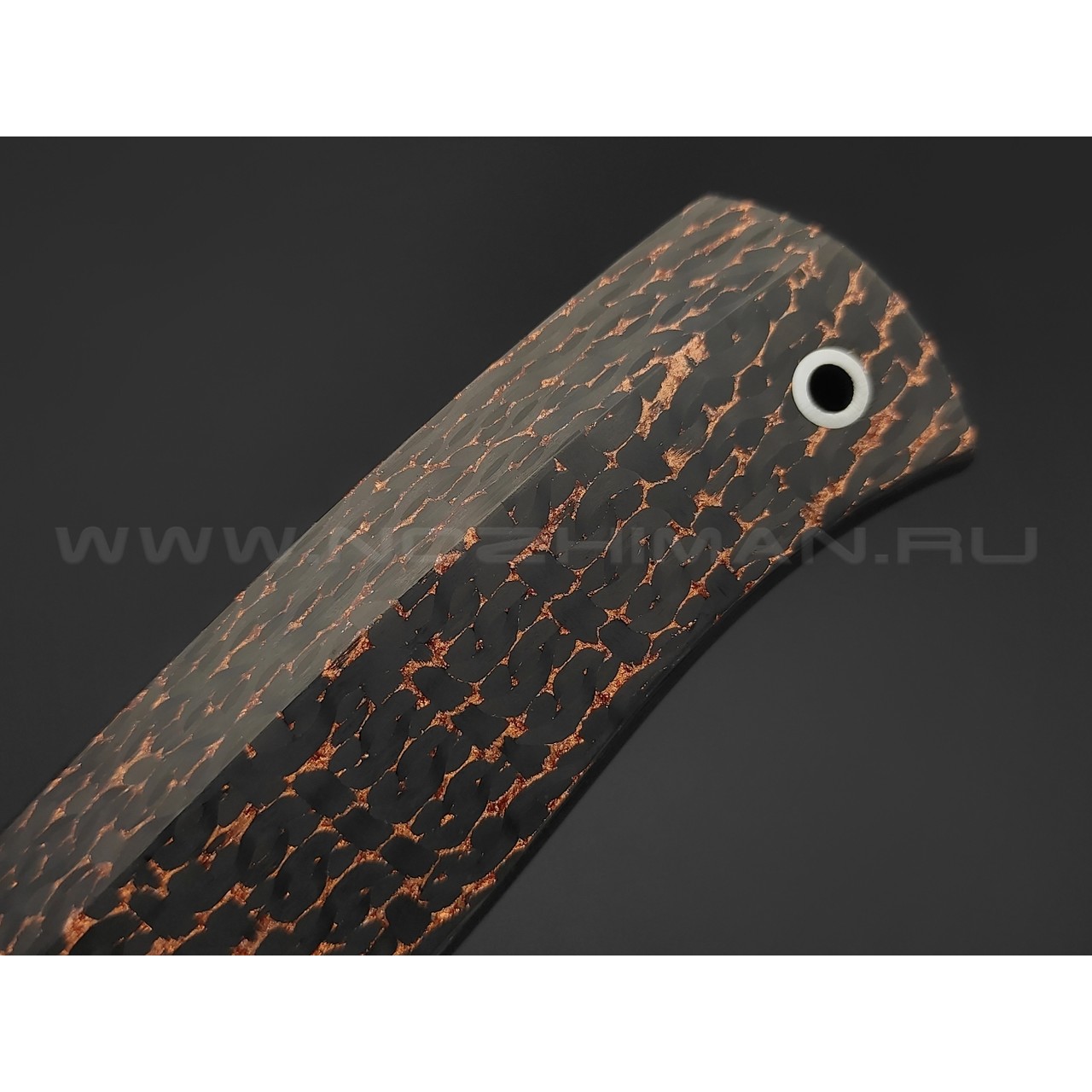 Кузница Васильева нож НЛВ138 ламинат M390, рукоять Carbon fiber Copper, мокумэ-ганэ