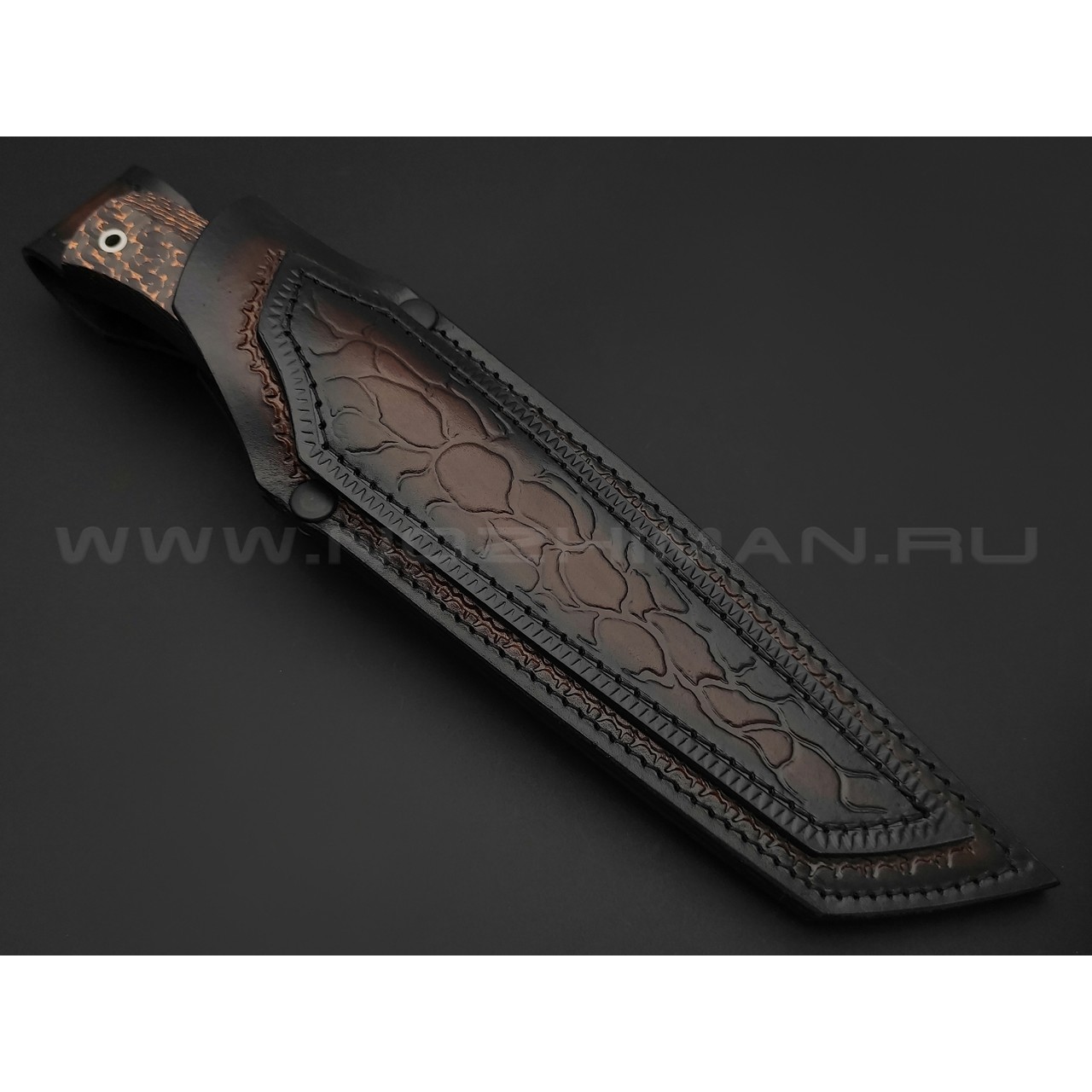 Кузница Васильева нож НЛВ138 ламинат M390, рукоять Carbon fiber Copper, мокумэ-ганэ