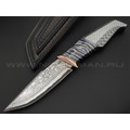 Кузница Васильева нож НЛВ135 ламинат CPM Rex 121, рукоять Silver Twill, мокумэ-ганэ, зуб мамонта