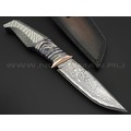 Кузница Васильева нож НЛВ135 ламинат CPM Rex 121, рукоять Silver Twill, мокумэ-ганэ, зуб мамонта