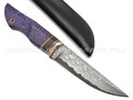 Кузница Васильева нож НЛВ136 ламинат S390, рукоять Silver Twill Purple, мокумэ-ганэ, carbon fiber