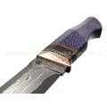Кузница Васильева нож НЛВ136 ламинат S390, рукоять Silver Twill Purple, мокумэ-ганэ, carbon fiber