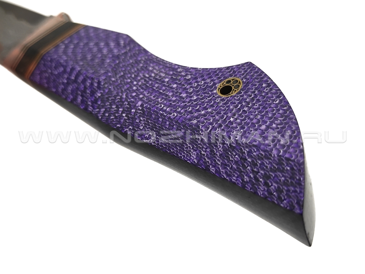 Кузница Васильева нож НЛВ136 ламинат S390, рукоять Silver Twill Purple, мокумэ-ганэ, carbon fiber