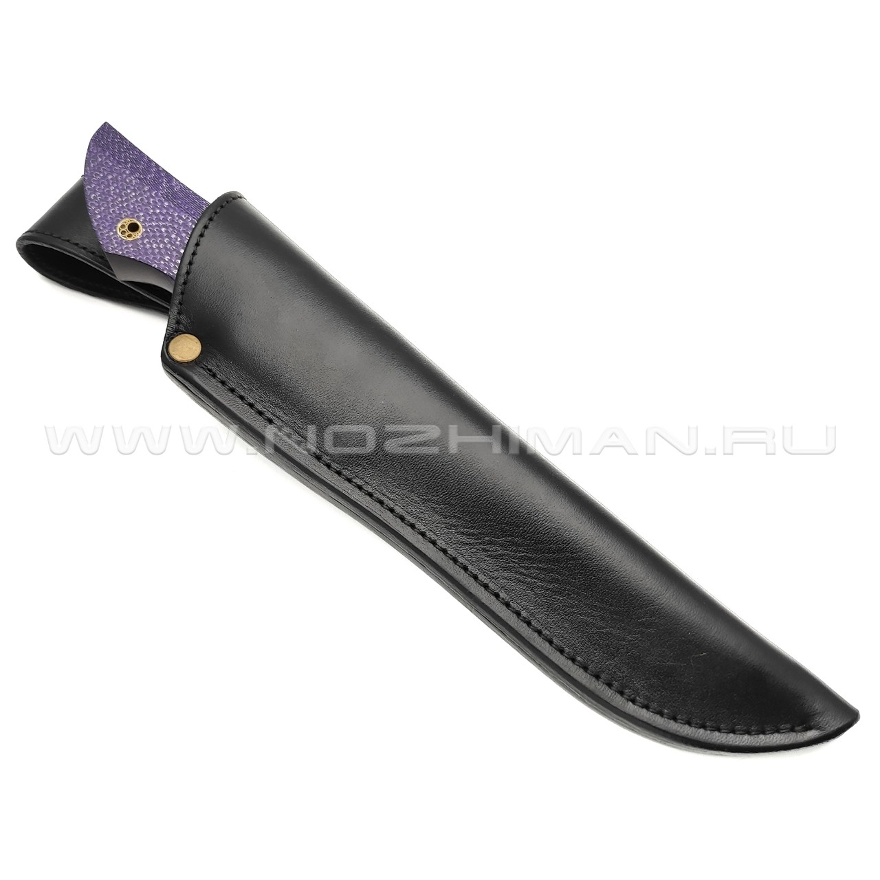 Кузница Васильева нож НЛВ136 ламинат S390, рукоять Silver Twill Purple, мокумэ-ганэ, carbon fiber