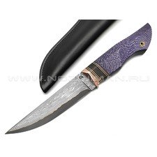 Кузница Васильева нож НЛВ136 ламинат S390, рукоять Silver Twill Purple, мокумэ-ганэ, carbon fiber