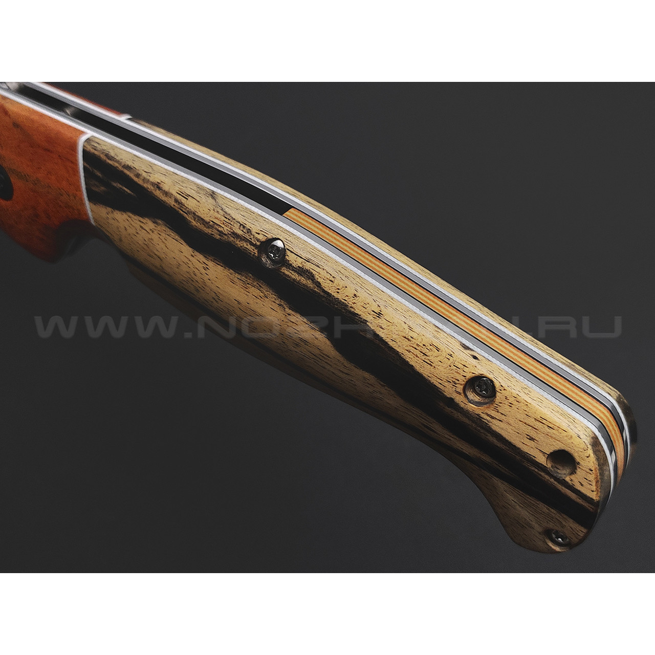 Товарищество Завьялова складной нож Бизон сталь K340 bead-blast, рукоять Лунный эбен, кап клена, G10
