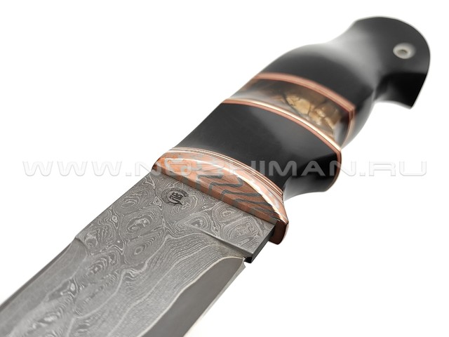 Кузница Васильева нож НЛВ141 ламинат CPM S90V, рукоять граб, мокумэ-ганэ, бивень мамонта