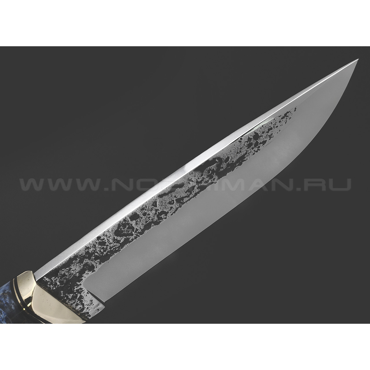 Товарищество Завьялова кованый нож Курган сталь K340, рукоять Карельская береза синяя, латунь