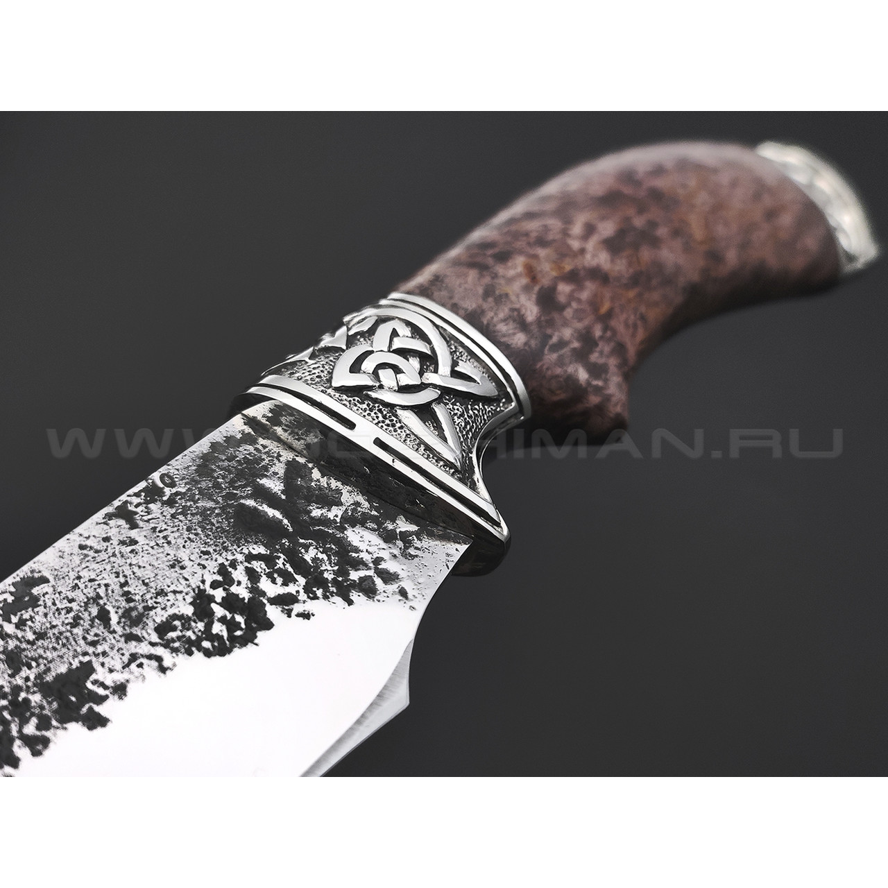 Товарищество Завьялова кованый нож Акула сталь K340, рукоять Карельская береза, мельхиор