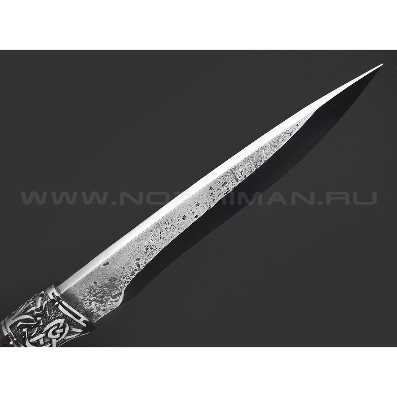 Товарищество Завьялова кованый нож Акула сталь K340, рукоять Карельская береза, мельхиор