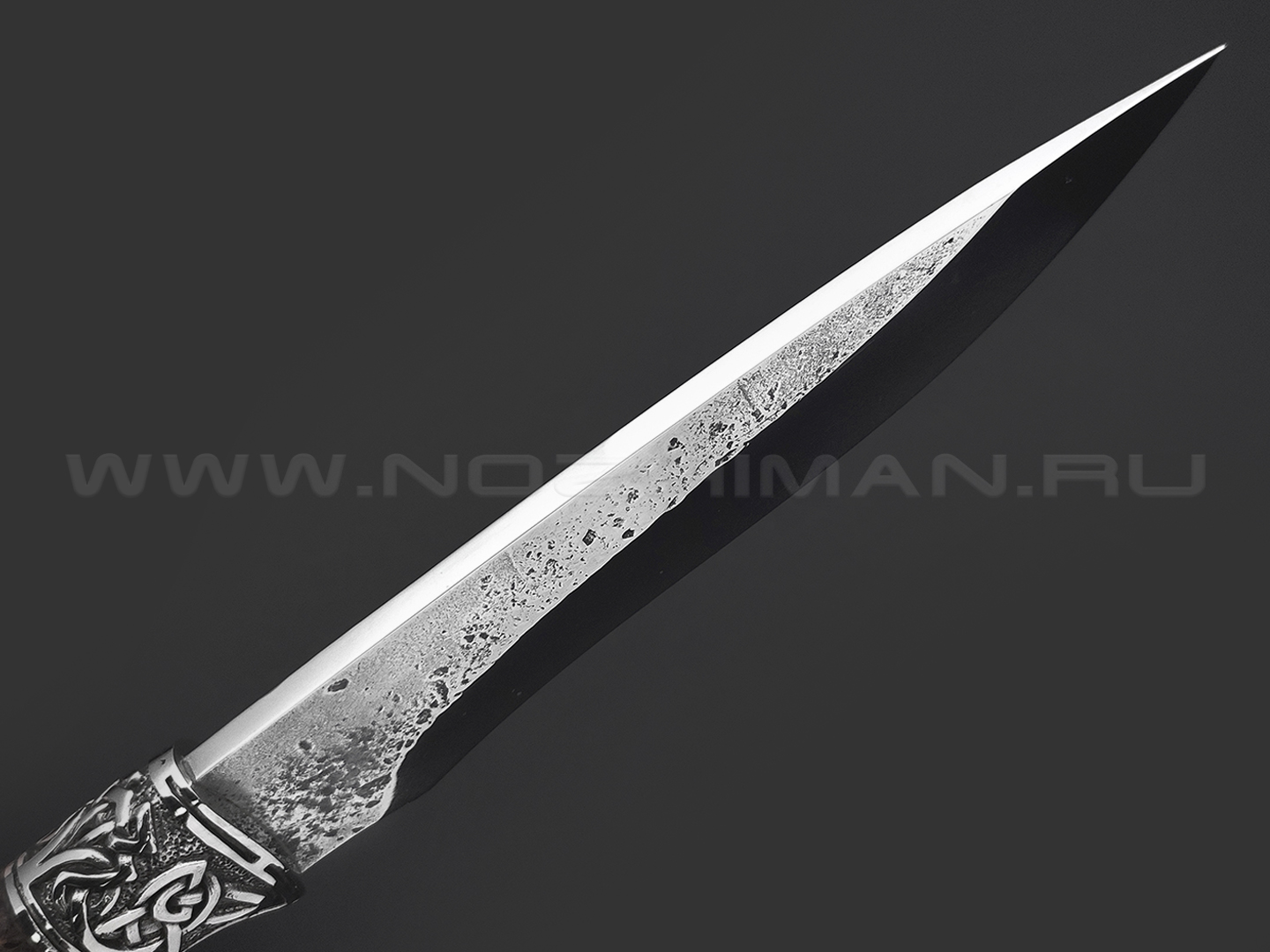 Товарищество Завьялова кованый нож Акула сталь K340, рукоять Карельская береза, мельхиор