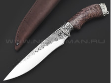 Товарищество Завьялова кованый нож Акула сталь K340, рукоять Карельская береза, мельхиор