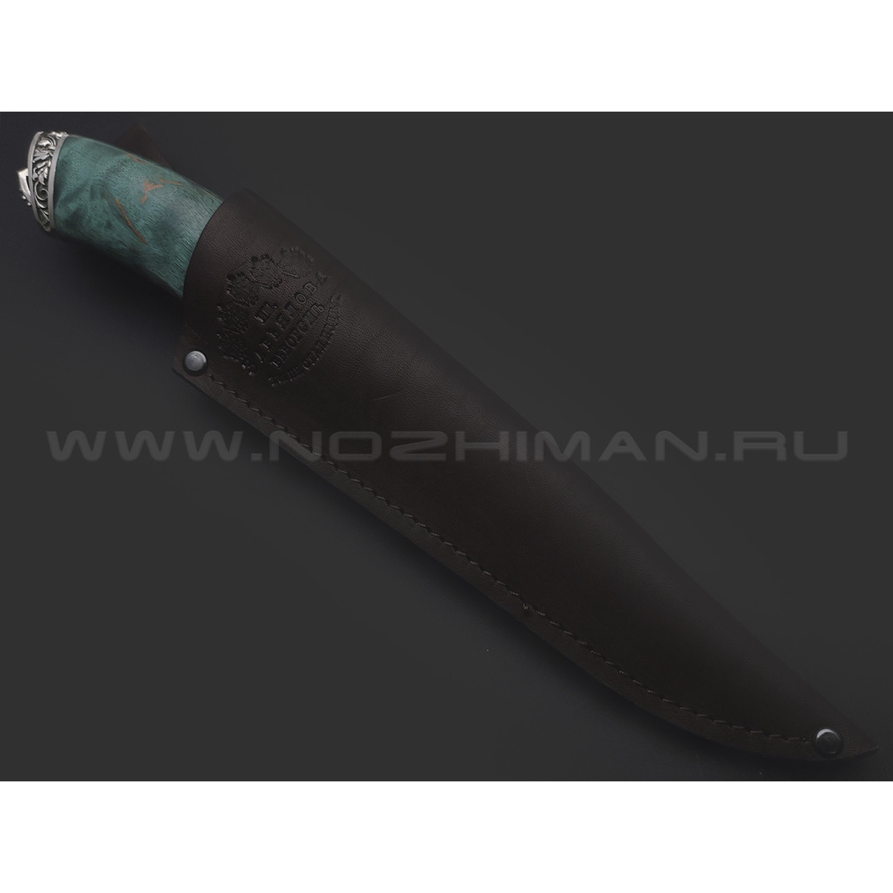 Товарищество Завьялова нож Волк сталь K340, рукоять Карельская береза зеленая, мельхиор