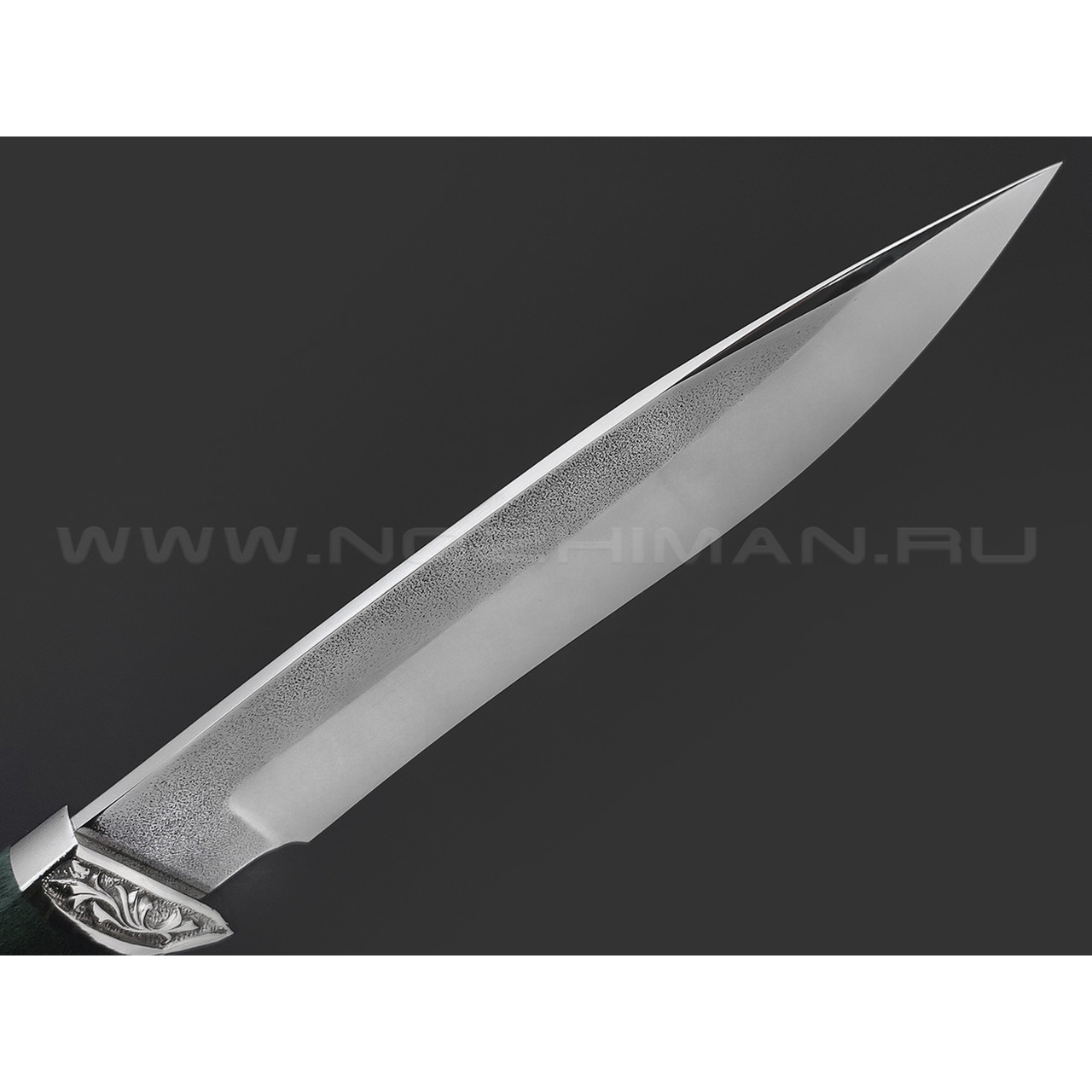 Товарищество Завьялова нож Волк сталь K340, рукоять Карельская береза зеленая, мельхиор