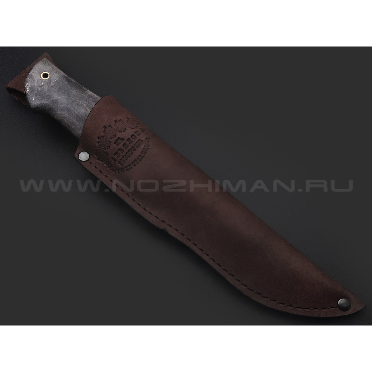 Товарищество Завьялова нож Курган сталь D2, рукоять Кап клена серый, кориан, латунь