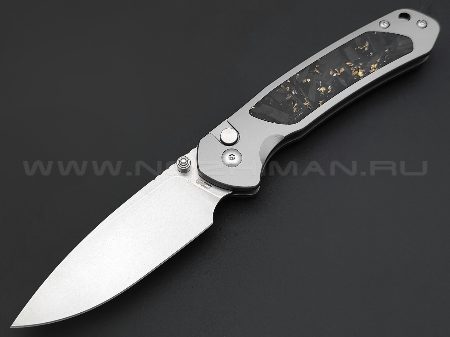 Нож CJRB Pyrite J1925T-GCF сталь CPM S90V, рукоять Titanium TC4, Carbon fiber gold flake