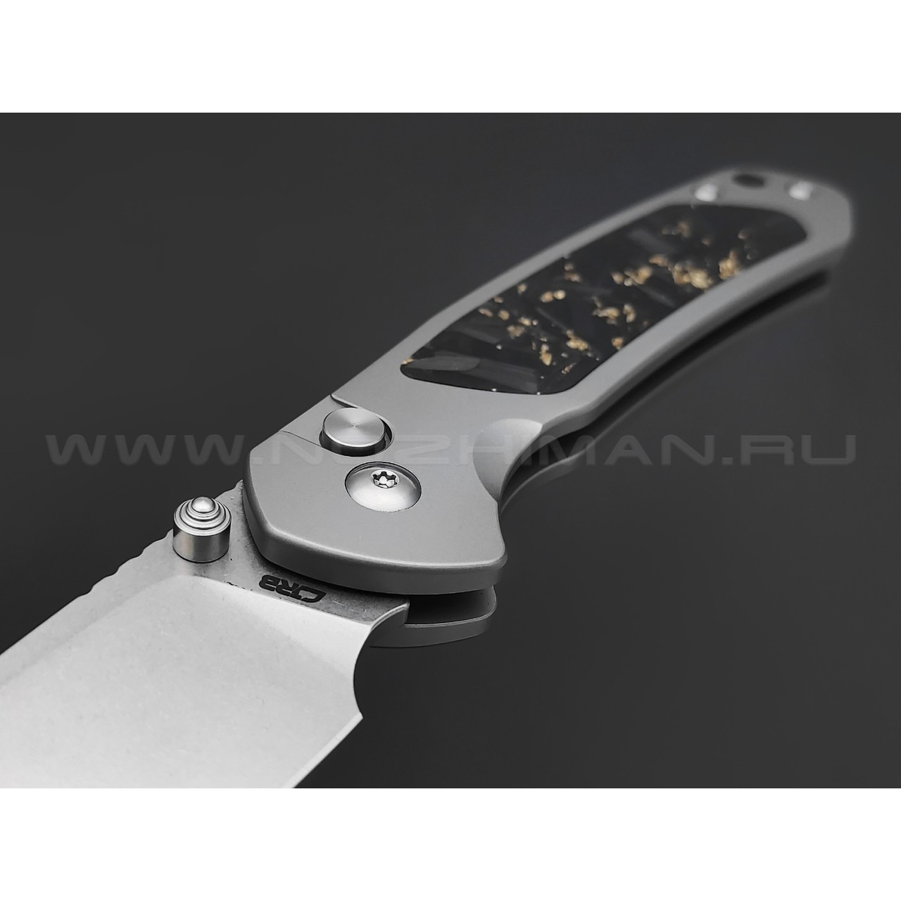 Нож CJRB Pyrite J1925T-GCF сталь CPM S90V, рукоять Titanium TC4, Carbon fiber gold flake