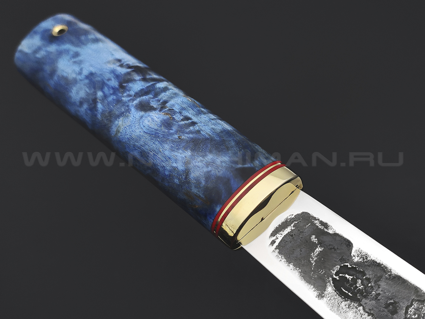 Товарищество Завьялова нож Якут-Б сталь K340, рукоять Карельская береза синяя, латунь