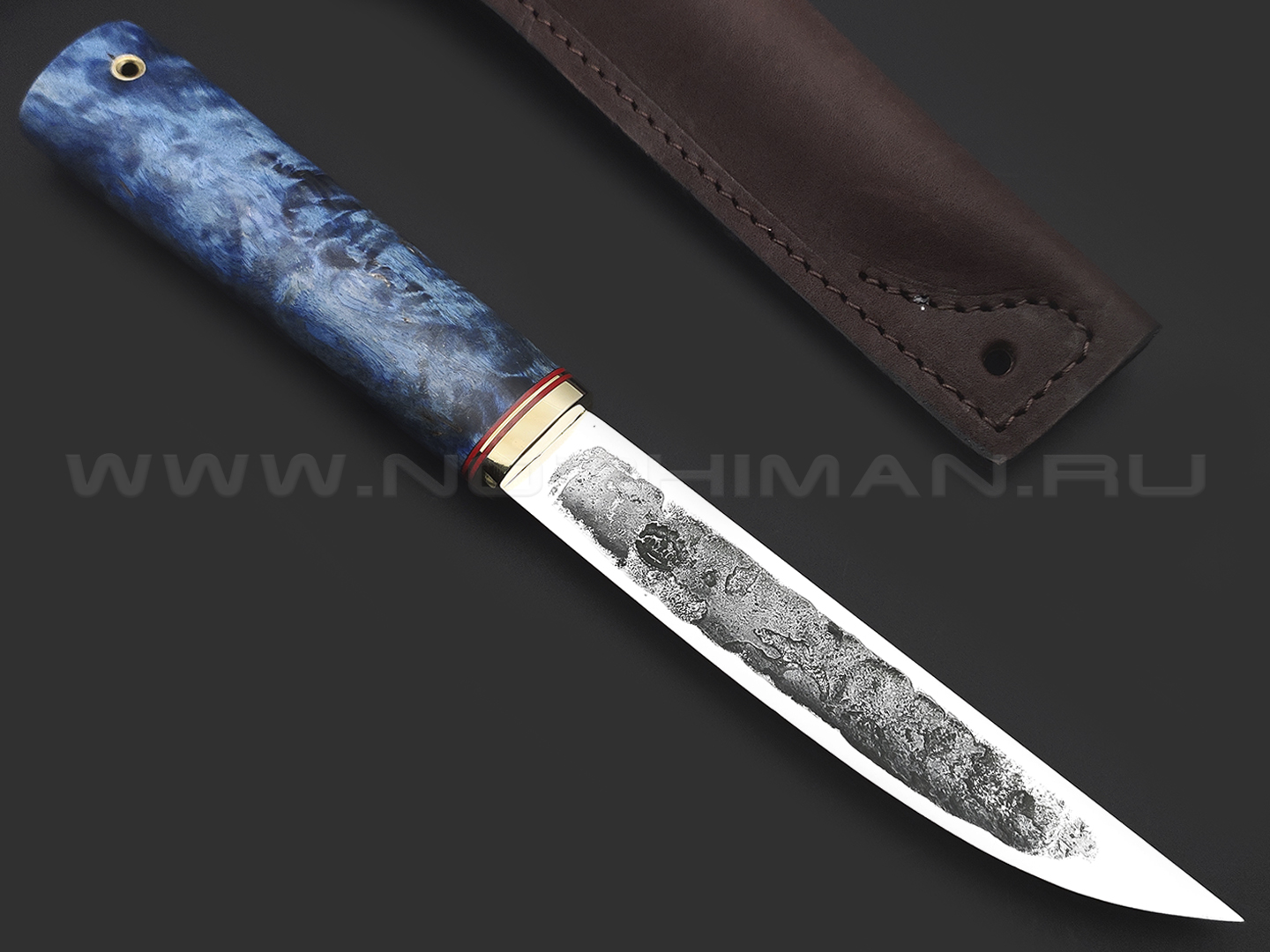 Товарищество Завьялова нож Якут-Б сталь K340, рукоять Карельская береза синяя, латунь