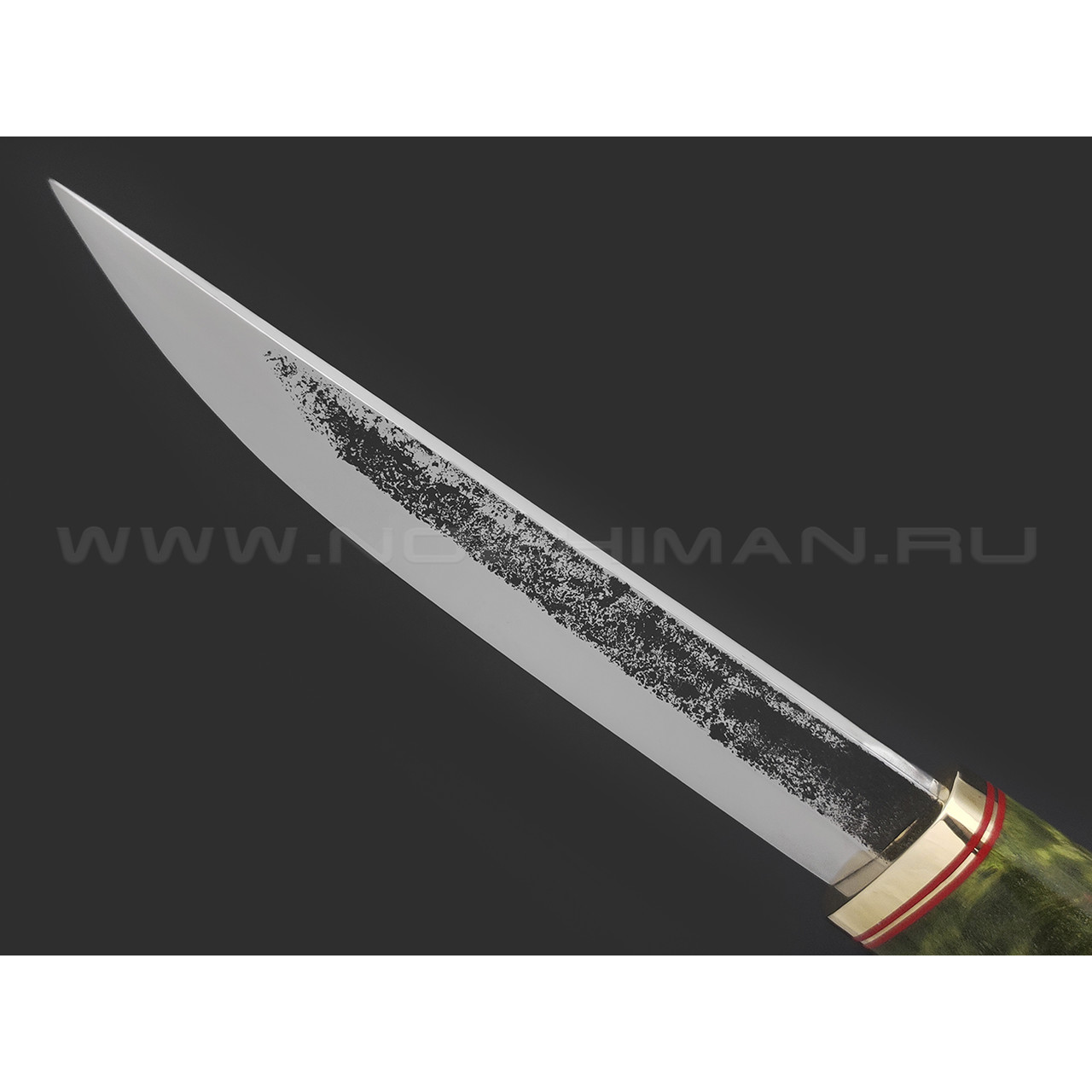 Товарищество Завьялова нож Якут-Б сталь K340, рукоять Карельская береза зеленая, латунь