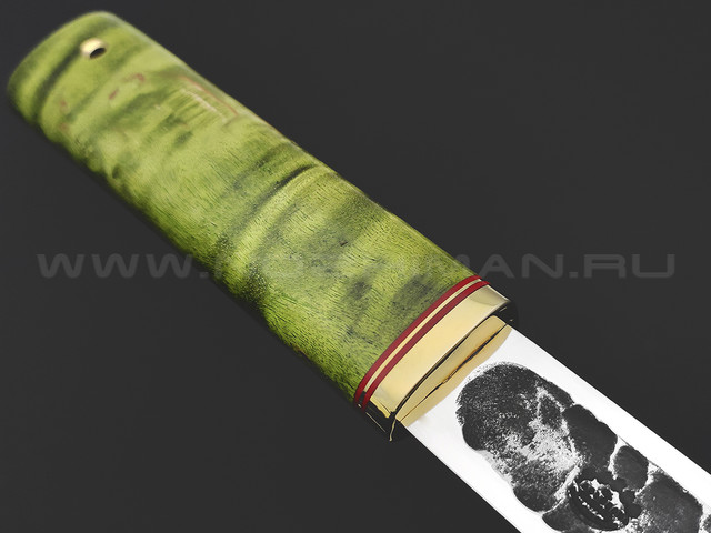 Товарищество Завьялова нож Якут-Б сталь K340, рукоять Карельская береза зеленая, латунь