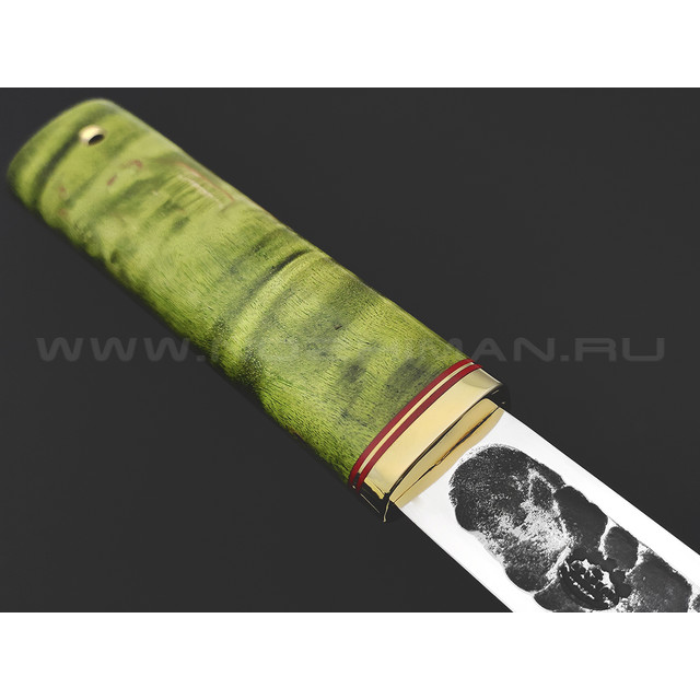 Товарищество Завьялова нож Якут-Б сталь K340, рукоять Карельская береза зеленая, латунь