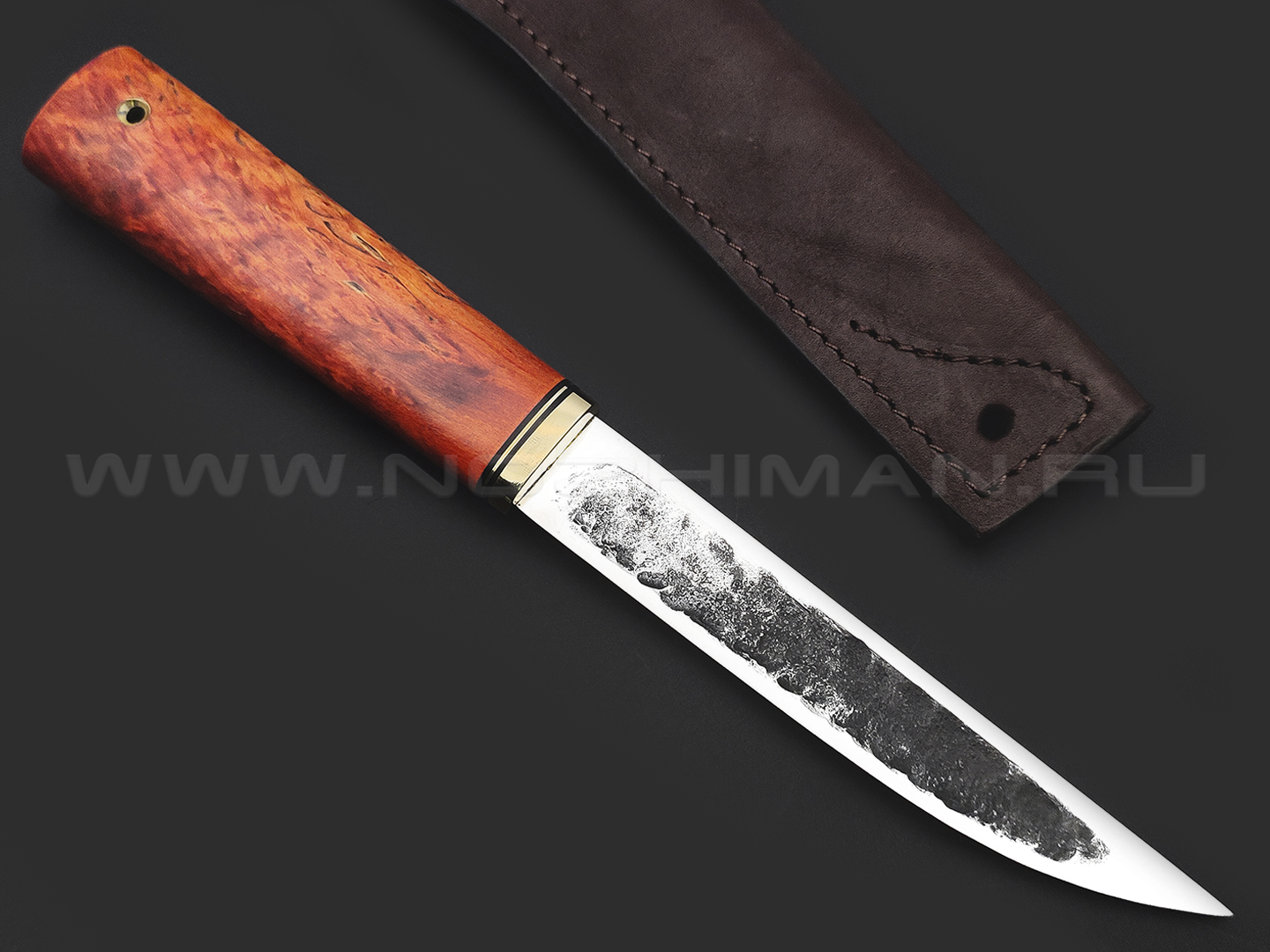 Товарищество Завьялова нож Якут-Б сталь K340, рукоять Карельская береза оранжевая, латунь