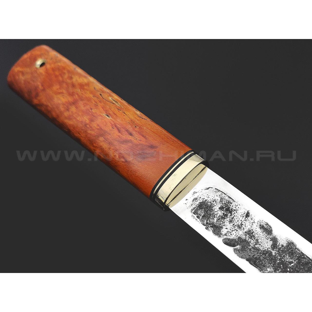 Товарищество Завьялова нож Якут-Б сталь K340, рукоять Карельская береза оранжевая, латунь
