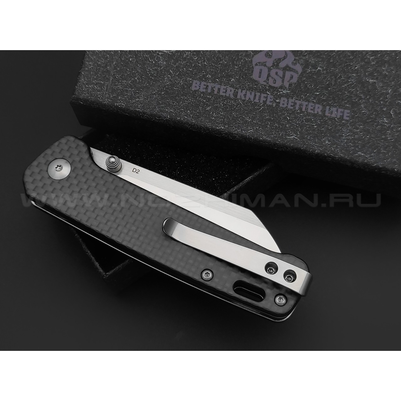Нож QSP Penguin QS130-E сталь D2 satin, рукоять Carbon fiber