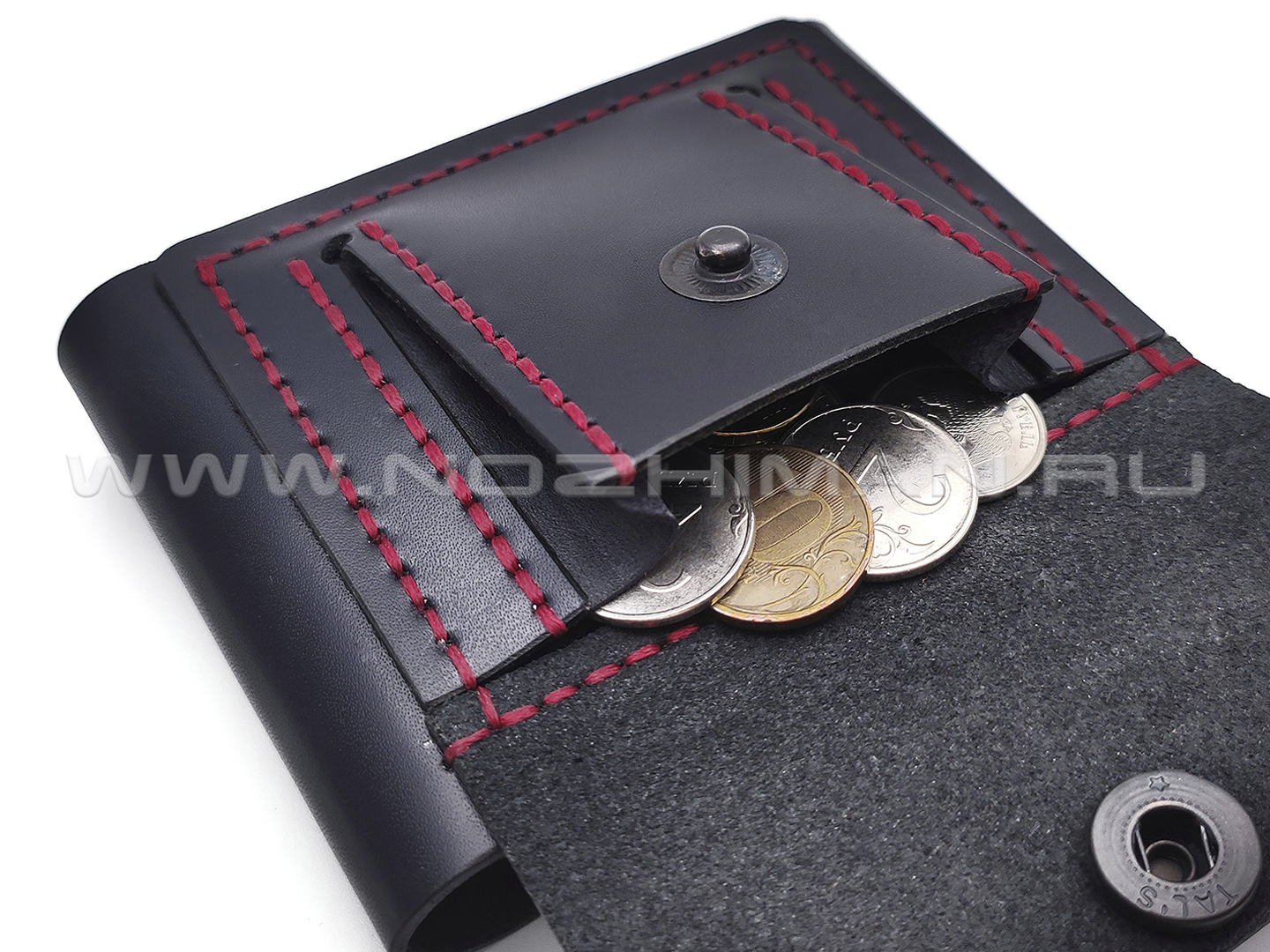 Кошелек с клапаном и монетницой, 1 карман, 2 карты, натуральная кожа NK0008
