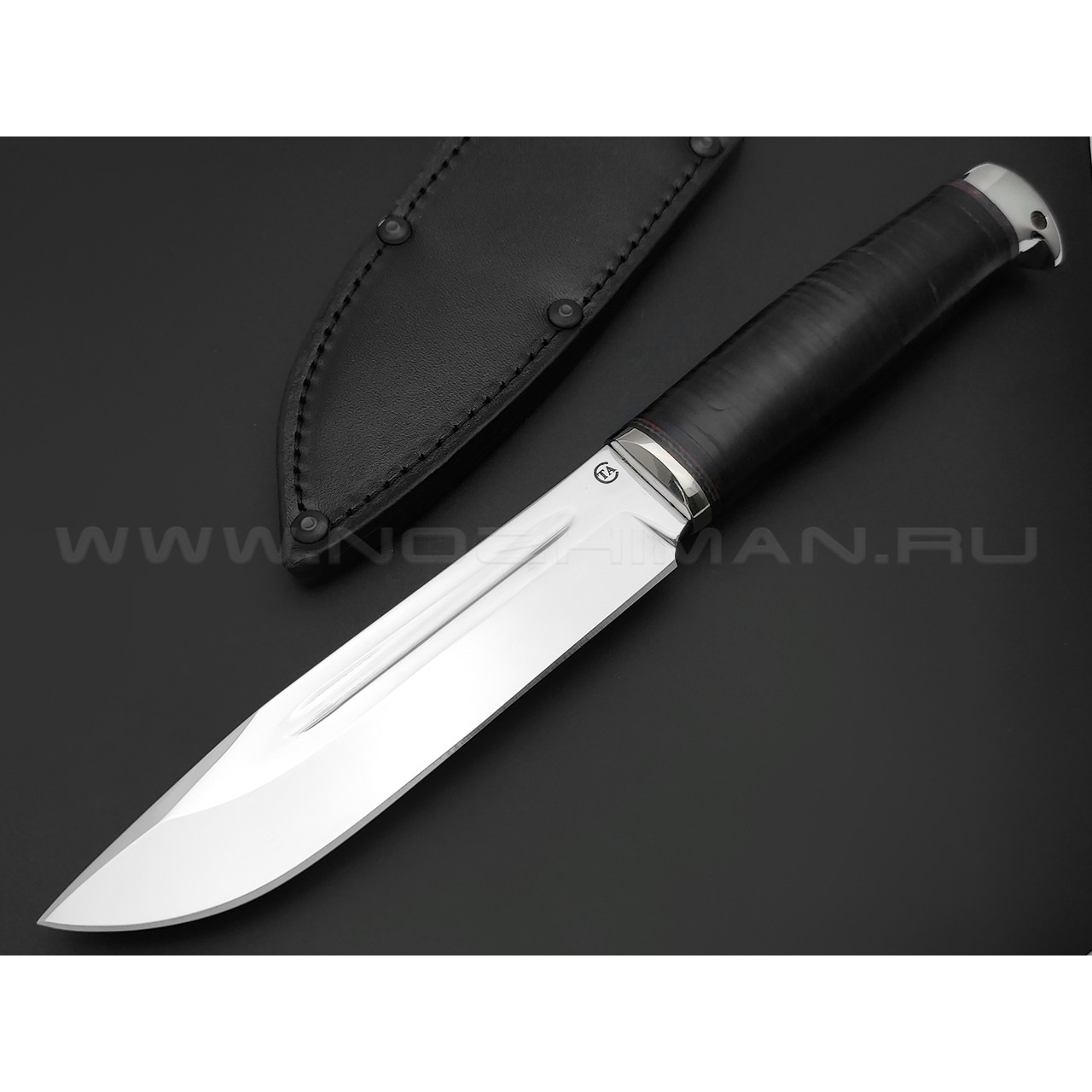 Титов и Солдатова нож Комбат-4 сталь 95Х18, рукоять наборная кожа, мельхиор