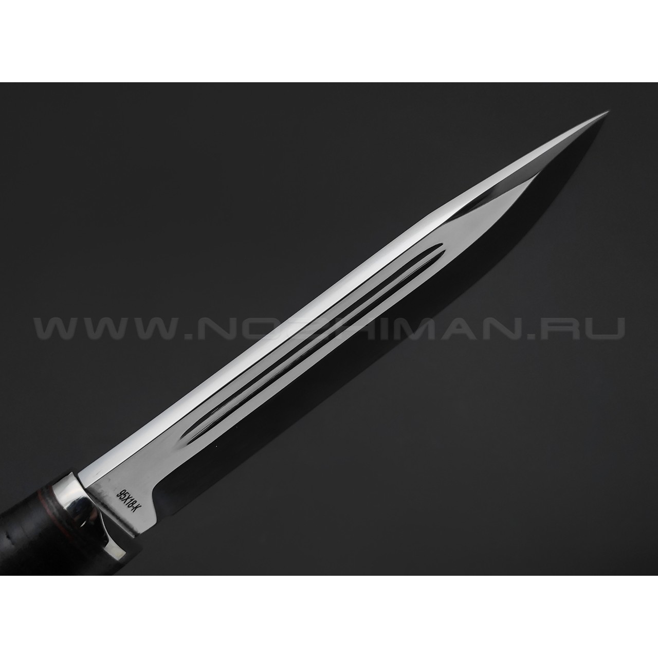 Титов и Солдатова нож Комбат-4 сталь 95Х18, рукоять наборная кожа, мельхиор