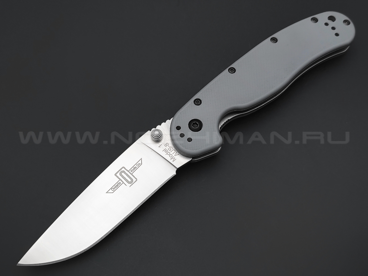 Нож Ontario RAT-1 Grey 8848GY сталь Aus-8 satin, рукоять GRN