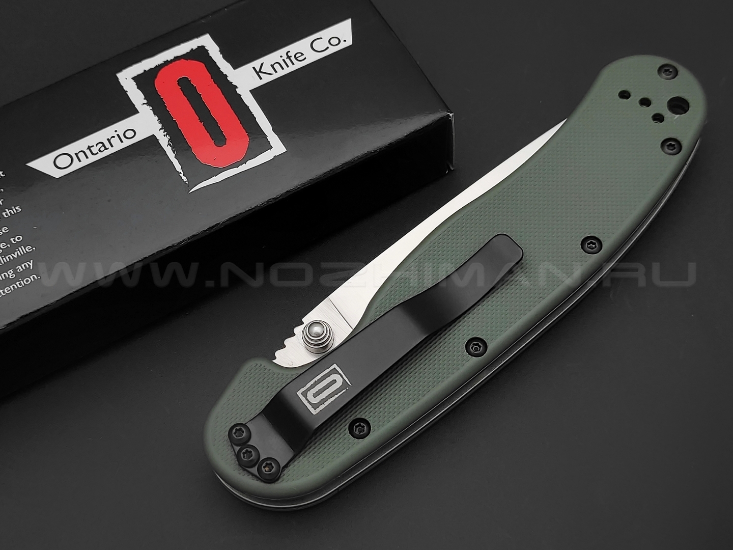 Нож Ontario RAT-1 Satin 8848OD сталь Aus-8 рукоять GRN olive