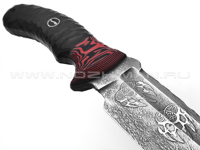 Волчий Век нож Команданте Custom сталь 95Х18 WA травление, рукоять G10 black & red