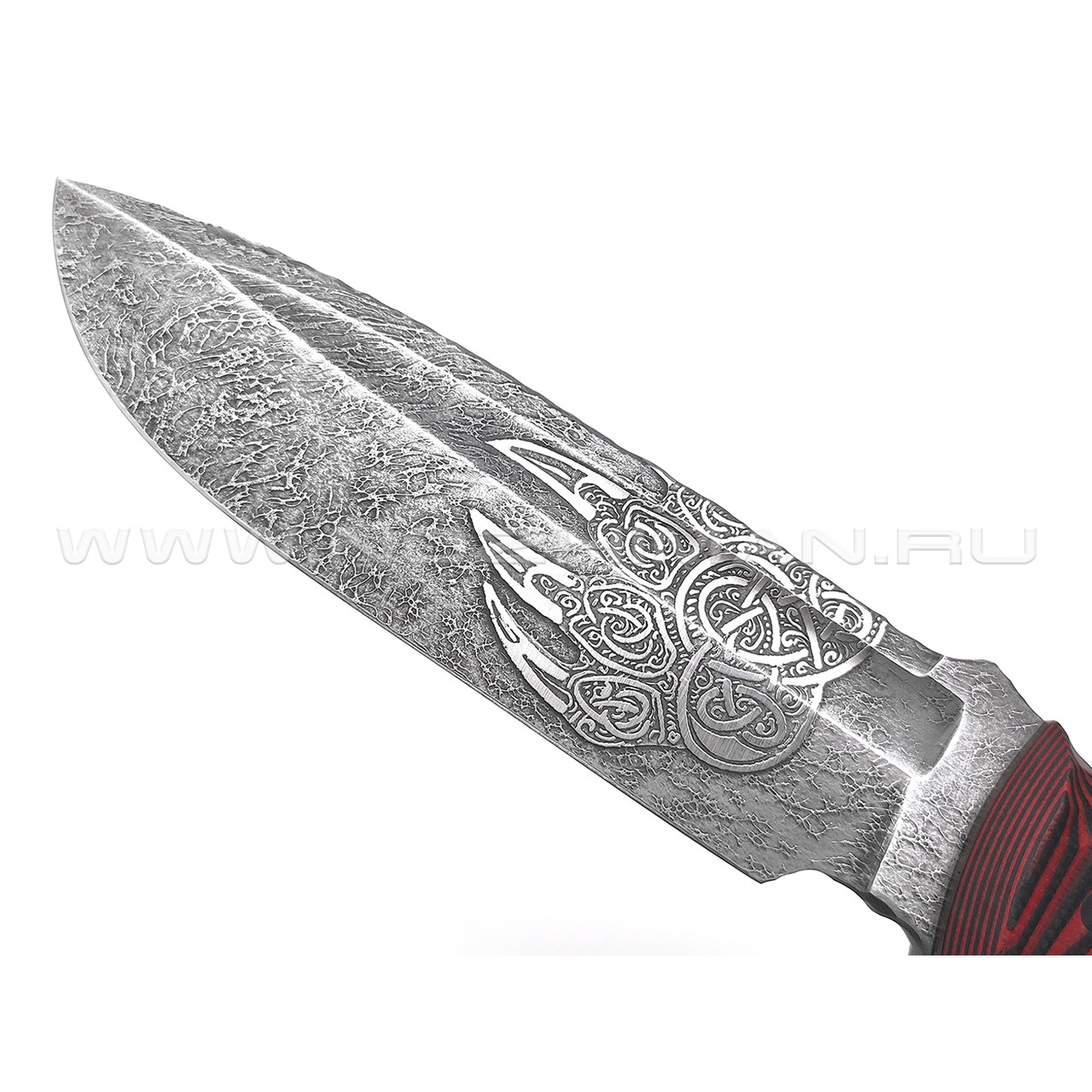 Волчий Век нож Команданте Custom сталь 95Х18 WA травление, рукоять G10 black & red