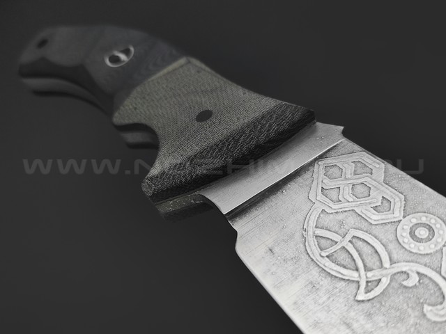 Волчий Век нож Команданте XL сталь D2 WA травление, рукоять G10 black, micarta grey
