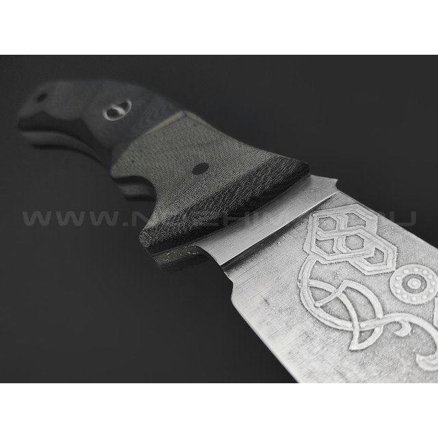 Волчий Век нож Команданте XL сталь D2 WA травление, рукоять G10 black, micarta grey