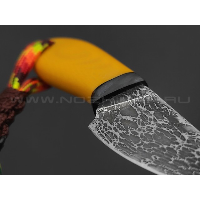 Волчий Век нож Нано МасичЬка Custom сталь Niolox WA дамаскаж, рукоять G10 yellow & black