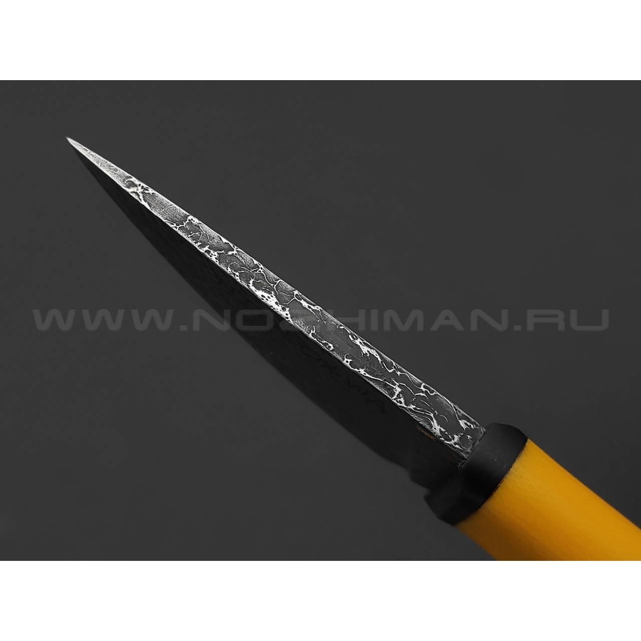 Волчий Век нож Нано МасичЬка Custom сталь Niolox WA дамаскаж, рукоять G10 yellow & black