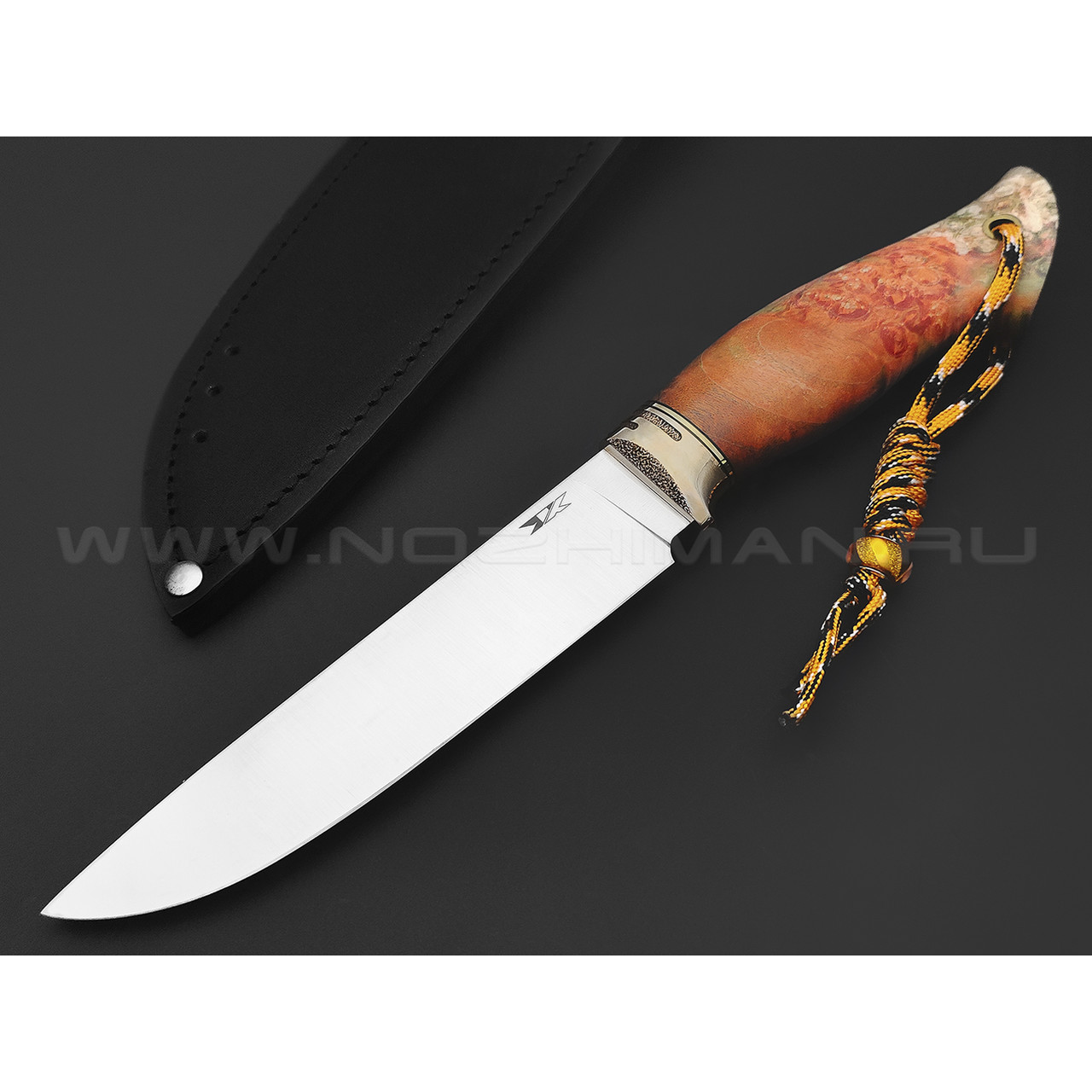 7 ножей нож Анфель сталь K340 satin, рукоять Стаб. кап клена оранжевый, бронза