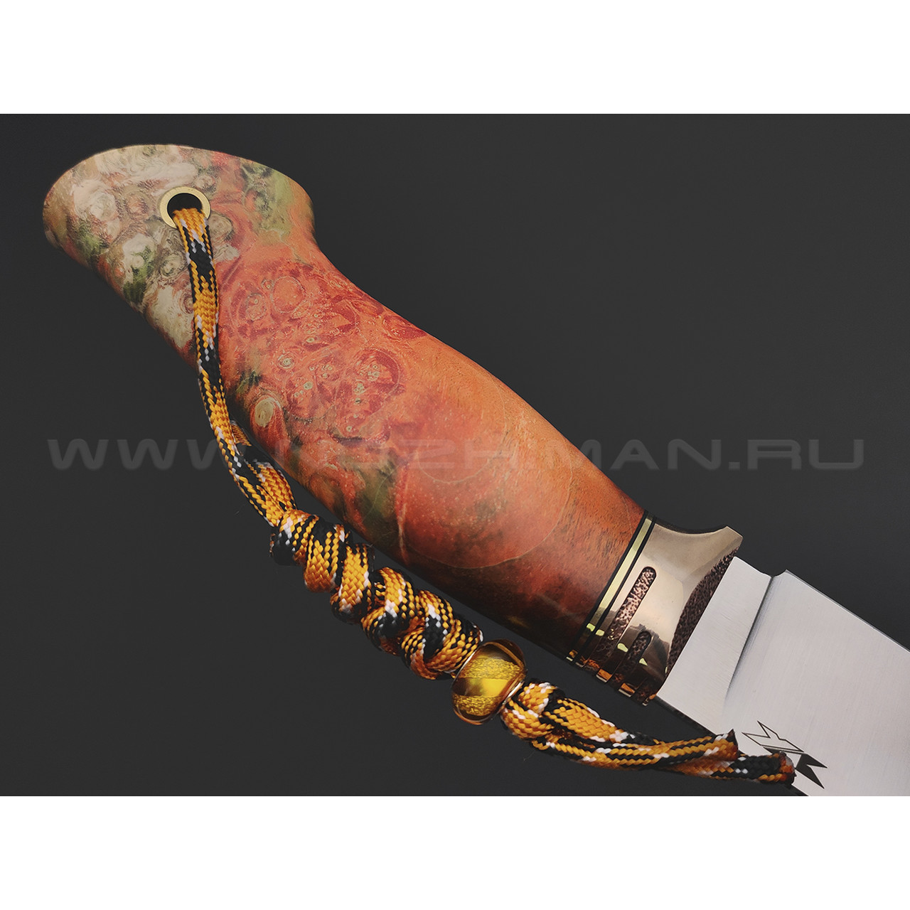 7 ножей нож Анфель сталь K340 satin, рукоять Стаб. кап клена оранжевый, бронза