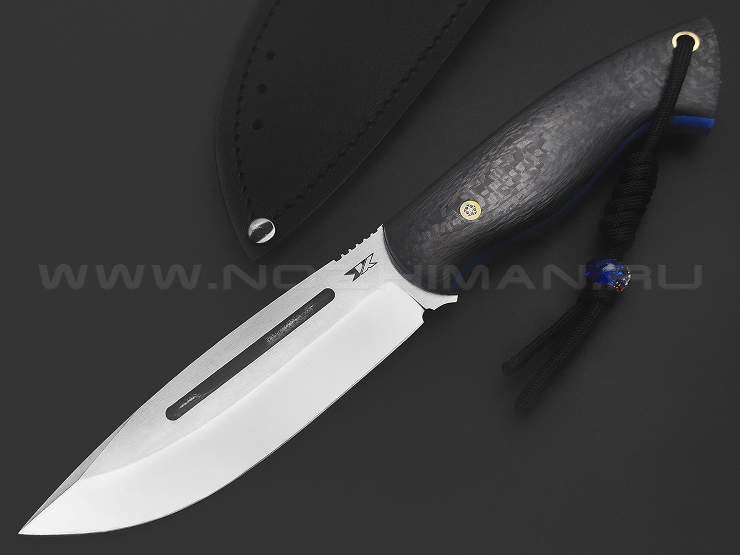 7 ножей нож Гризли сталь D2 satin, рукоять Carbon fiber, G10 blue