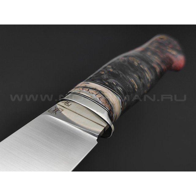 Кузница Ковчег нож Скаут сталь M398, рукоять Кап клена, зуб мамонта, мельхиор