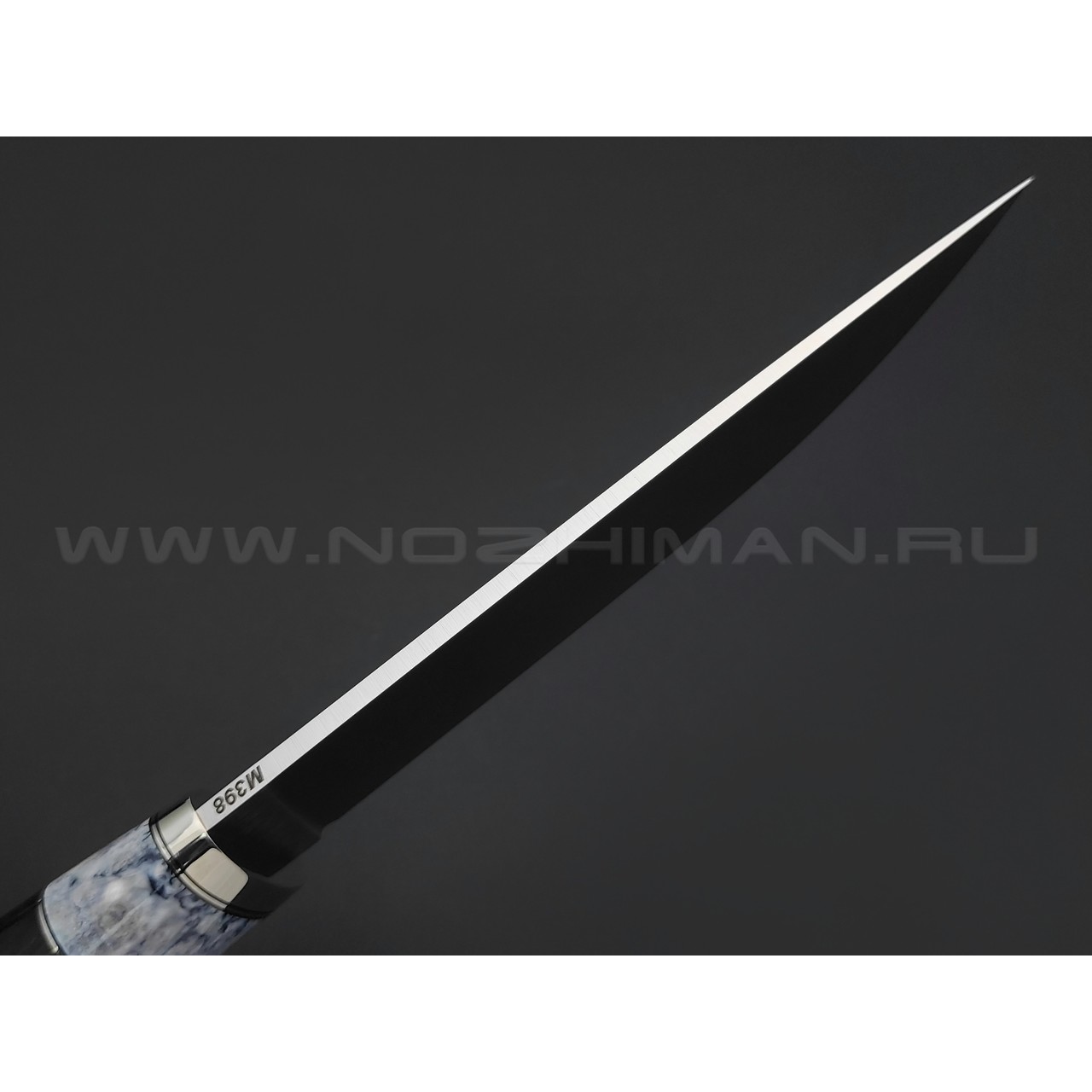 Кузница Ковчег нож Скаут сталь M398, рукоять Black wood, карельская береза, клык моржа, мельхиор